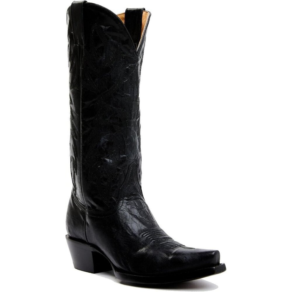 Women's Embroidered Chunky Heel Mid Calf Pointed Toe Pull On Cowgirl Boot Black